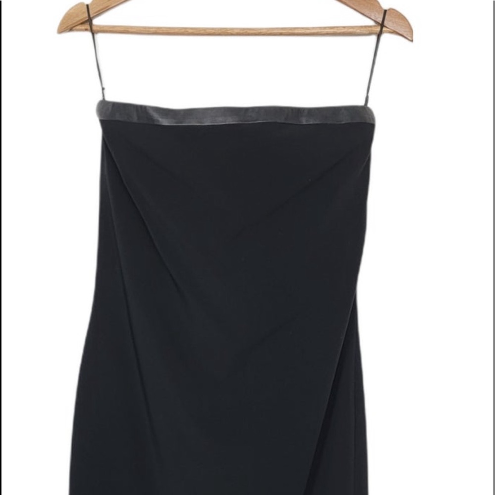 GUCCI strapless black mini dress with leather trim. Size 42